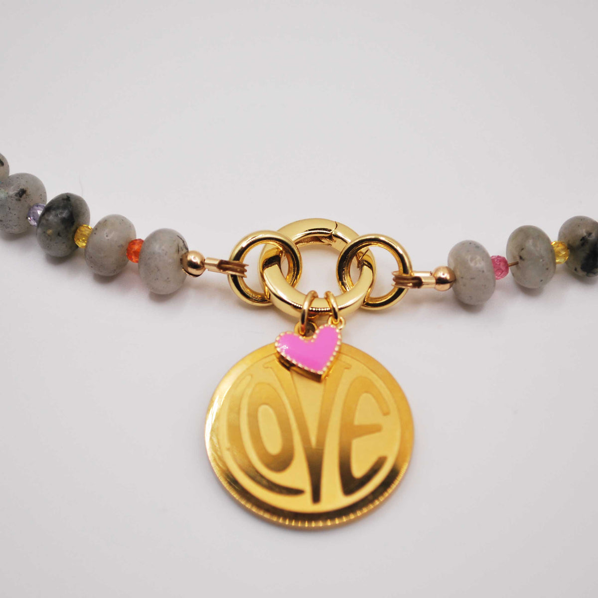 'storm love' labradorite beaded necklace with gold love charm