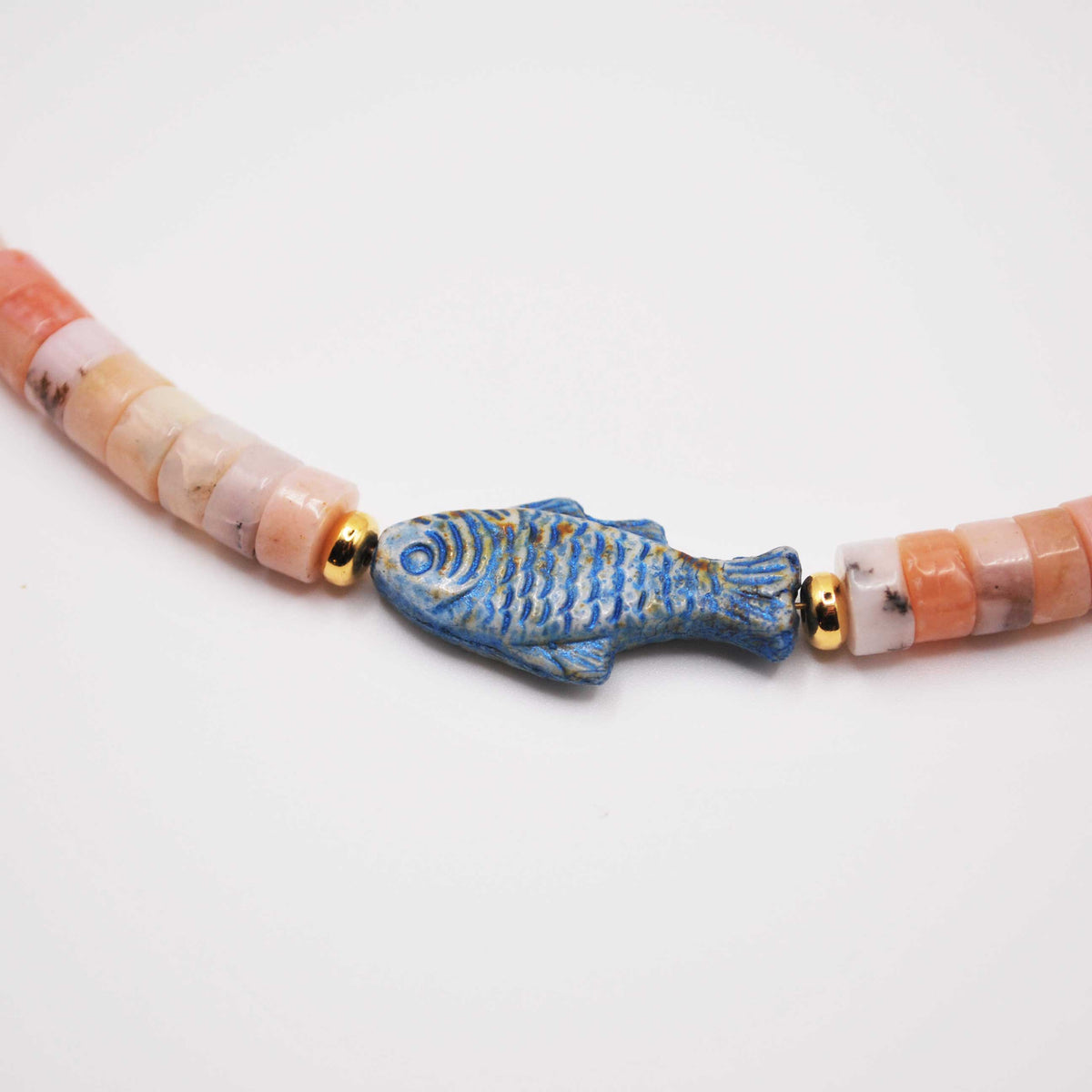 'fish tale' pink opal beaded necklace with fish charms