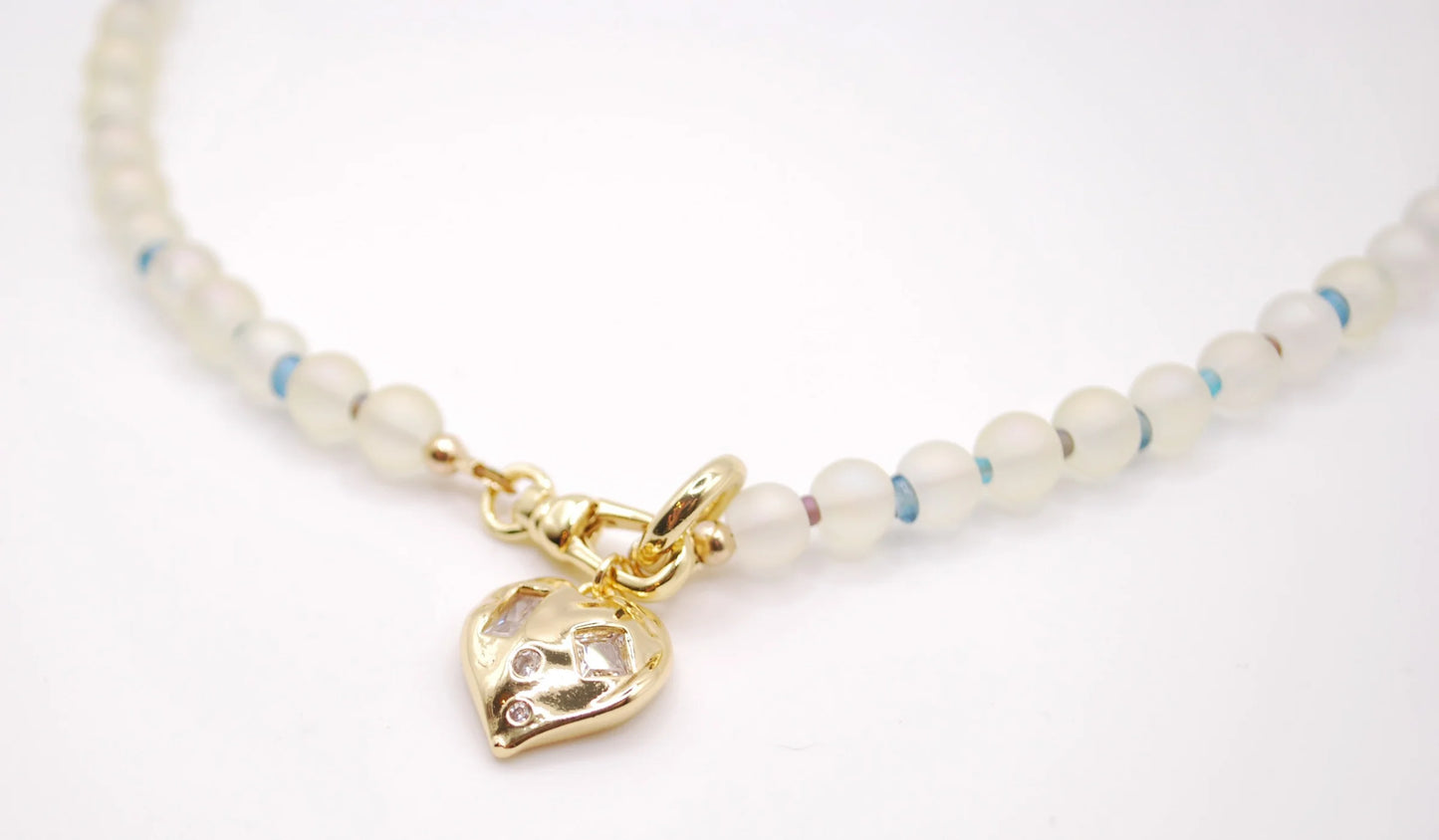 'blue lagoon' beaded necklace with diamond-dotted heart charm