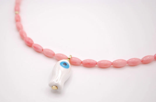 'pink tide' necklace (with white fish charm)