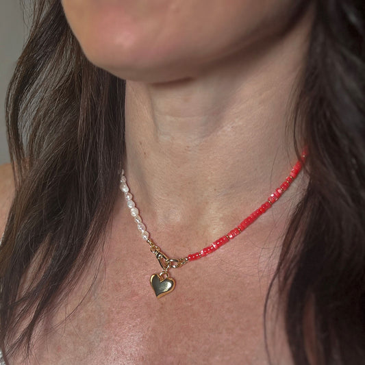 'tide and love' beaded necklace with heart charm