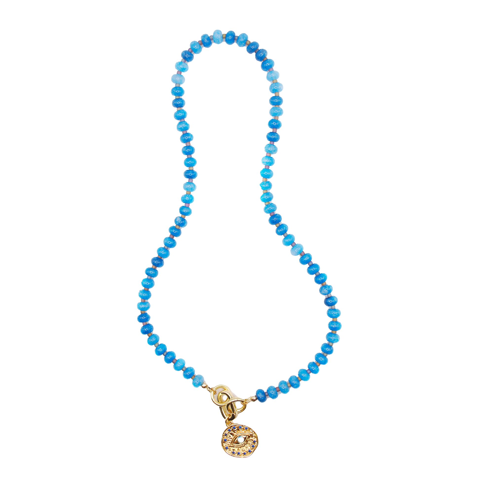 Handmade blue beaded necklace with ocean charm – Saltwater necklace by Blue Tide Jewelry
