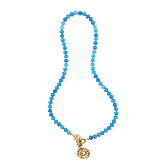 Handmade blue beaded necklace with ocean charm – Saltwater necklace by Blue Tide Jewelry