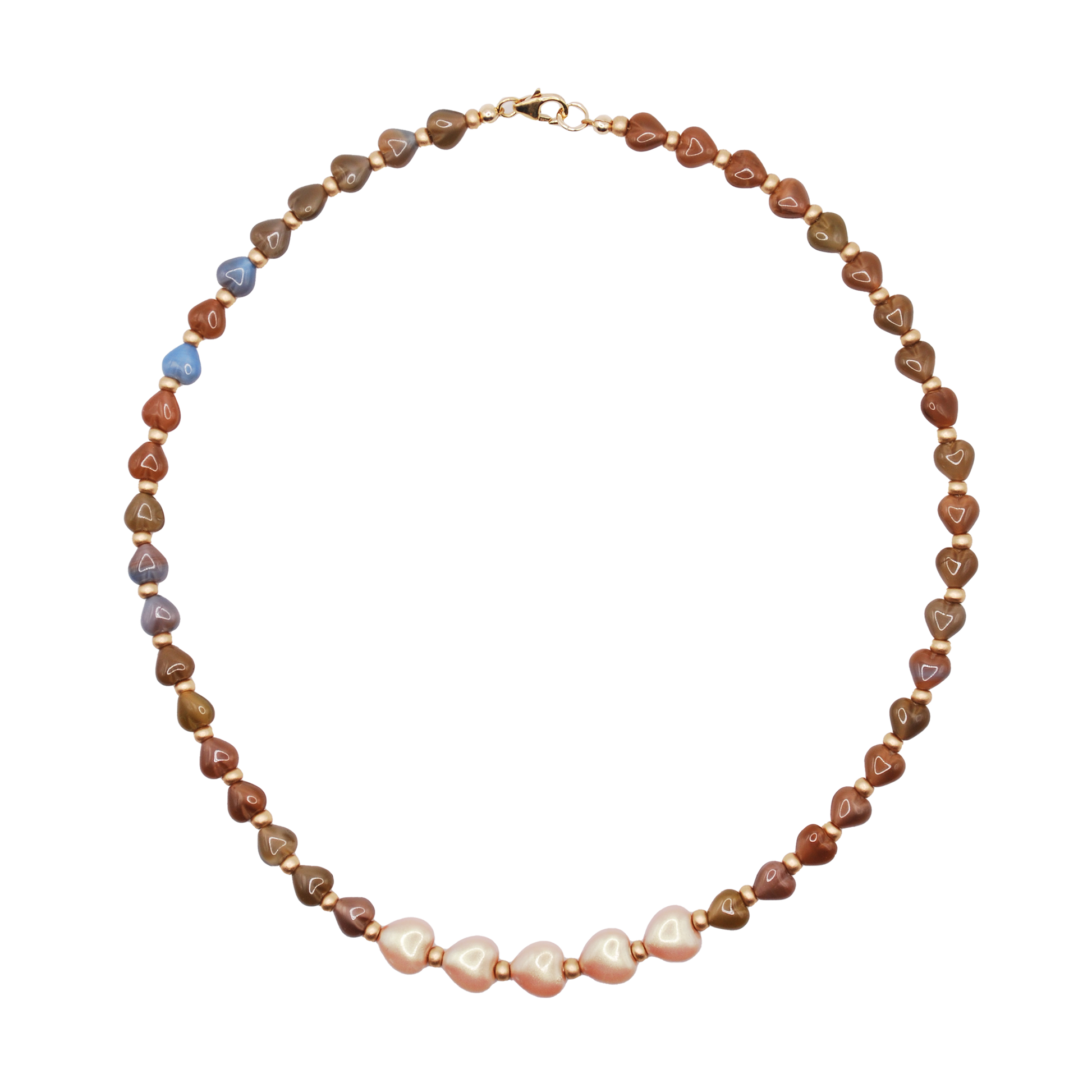 The 'tideheart' necklace blends handcrafted beads with a subtle heart accent, inspired by love shaped by the sea. 