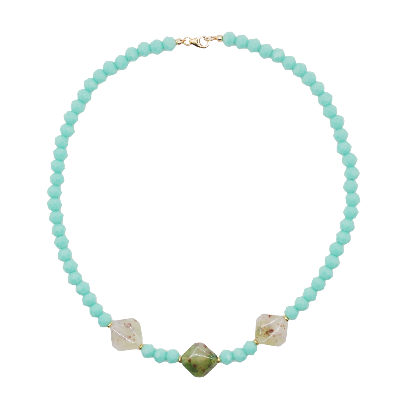Handmade Green Tide beaded necklace with bold green charm beads