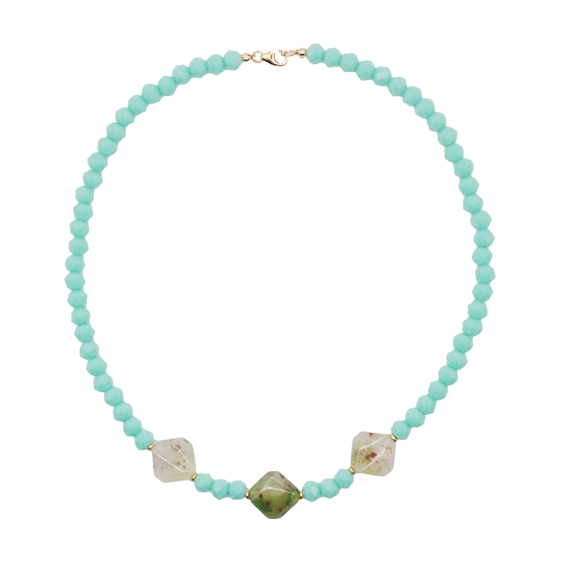 Handmade Green Tide beaded necklace with bold green charm beads
