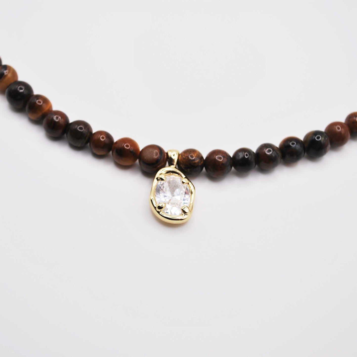 'ember tide' beaded tiger eye necklace with diamond charm