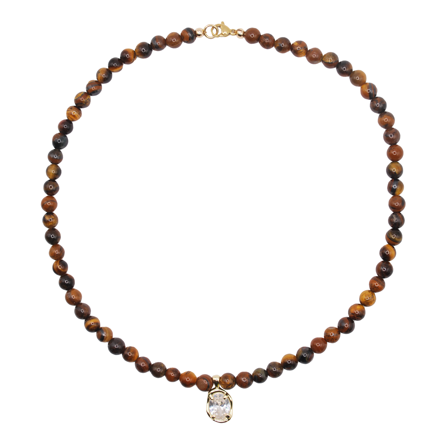 'ember tide' beaded tiger eye necklace with diamond charm