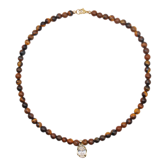 'ember tide' beaded tiger eye necklace with diamond charm