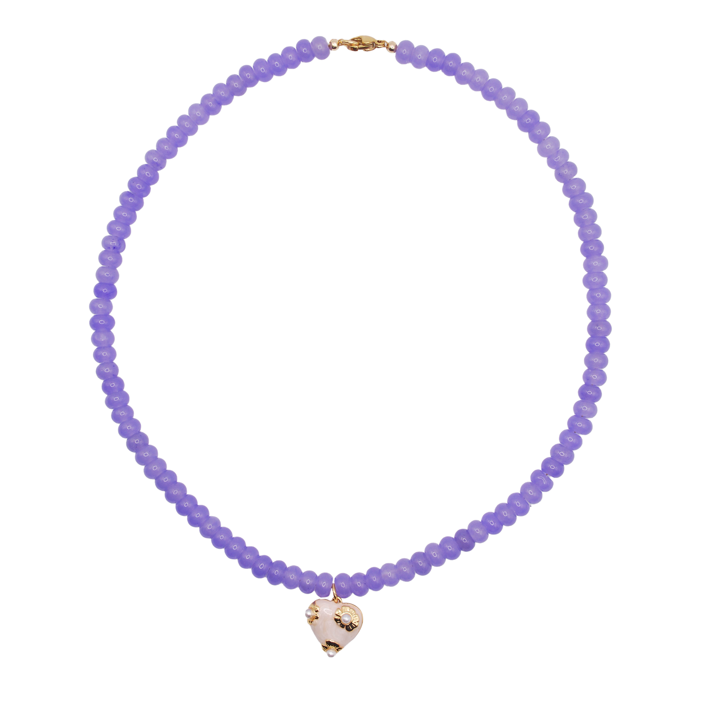 'lavender love' beaded necklace with heart charm