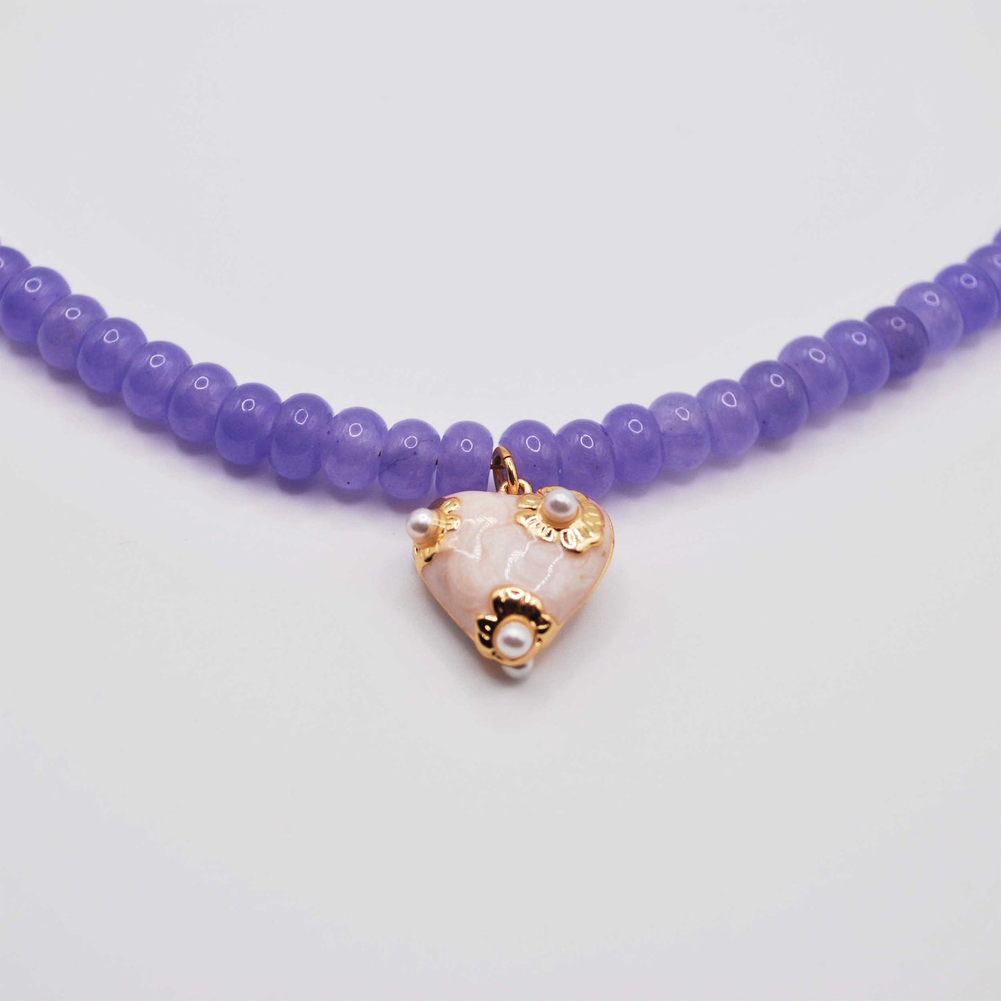 'lavender love' beaded necklace with heart charm
