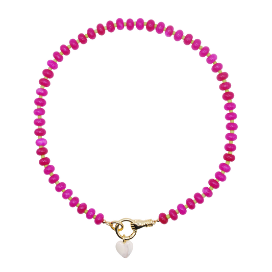 'neon crush' beaded necklace with pearl heart charm