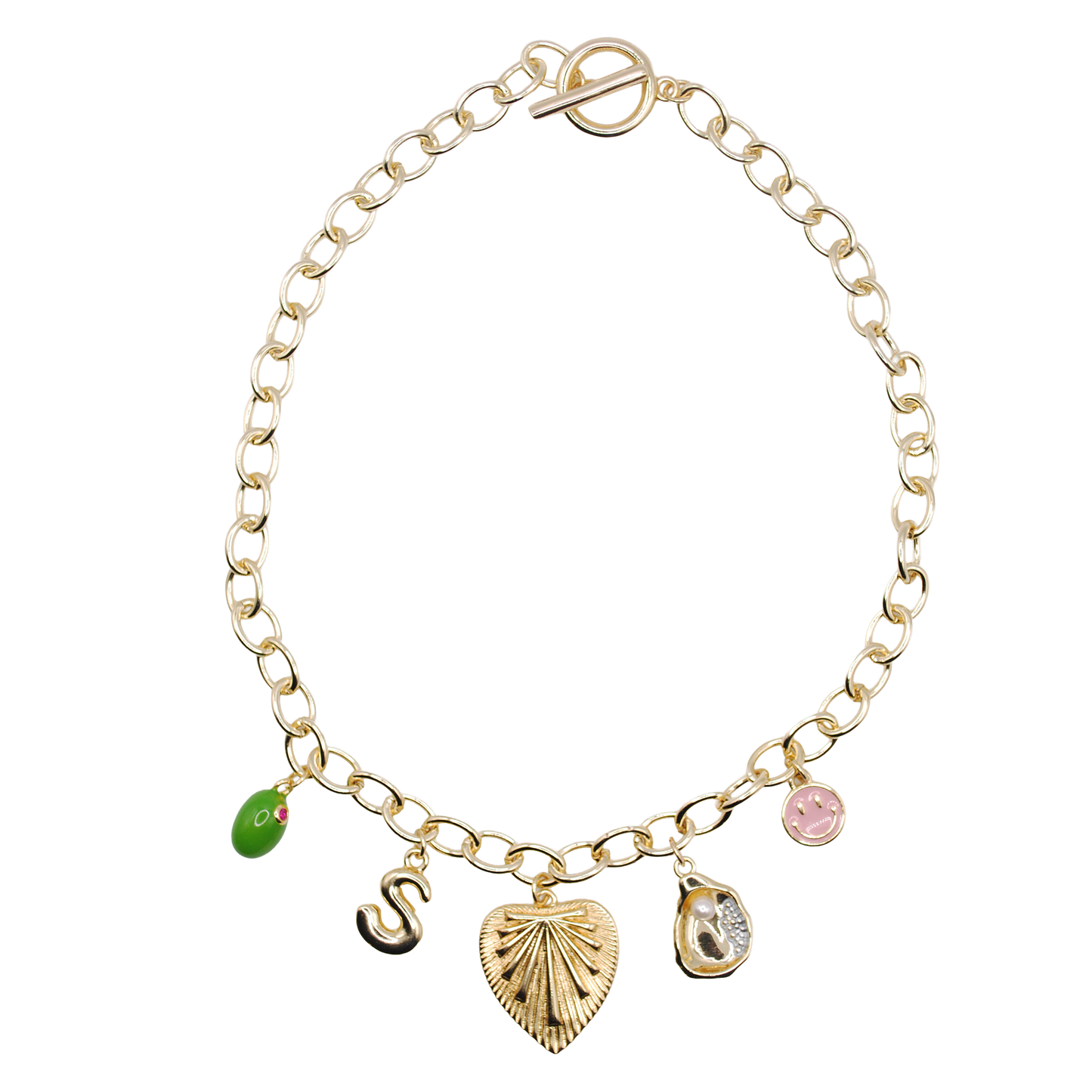 'charm collector' gold chain choker with mixed charm drop