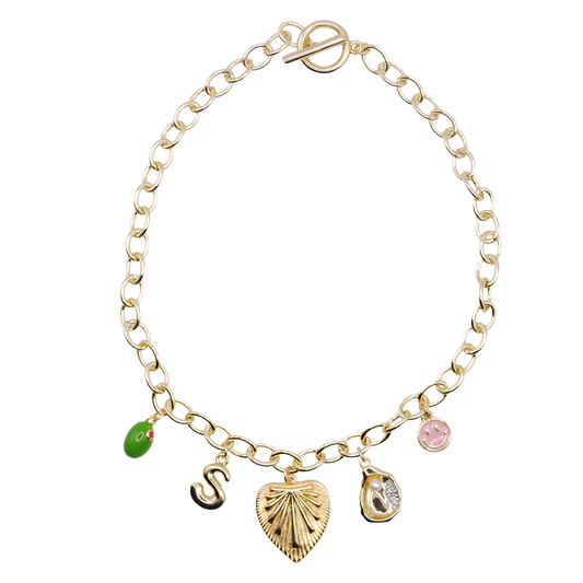 'charm collector' gold chain choker with mixed charm drop