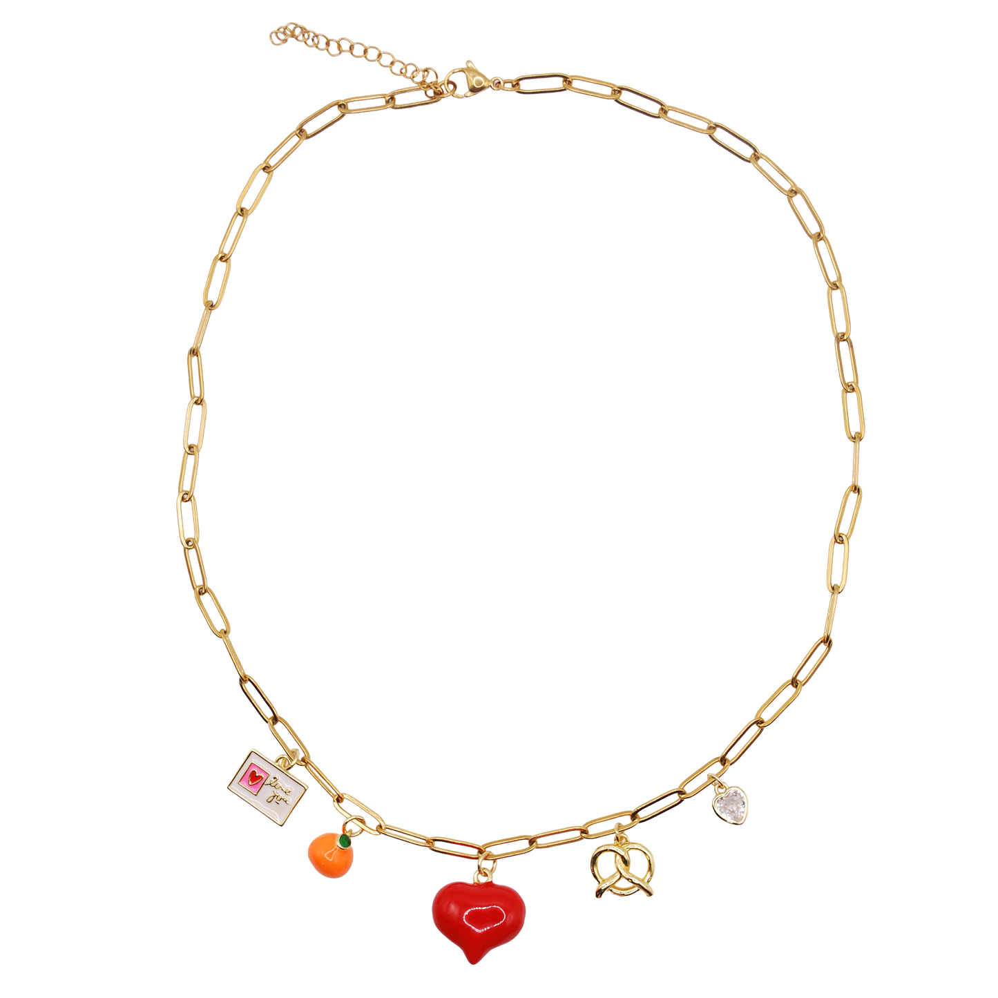 'love note' paperclip chain necklace with mixed charm drop