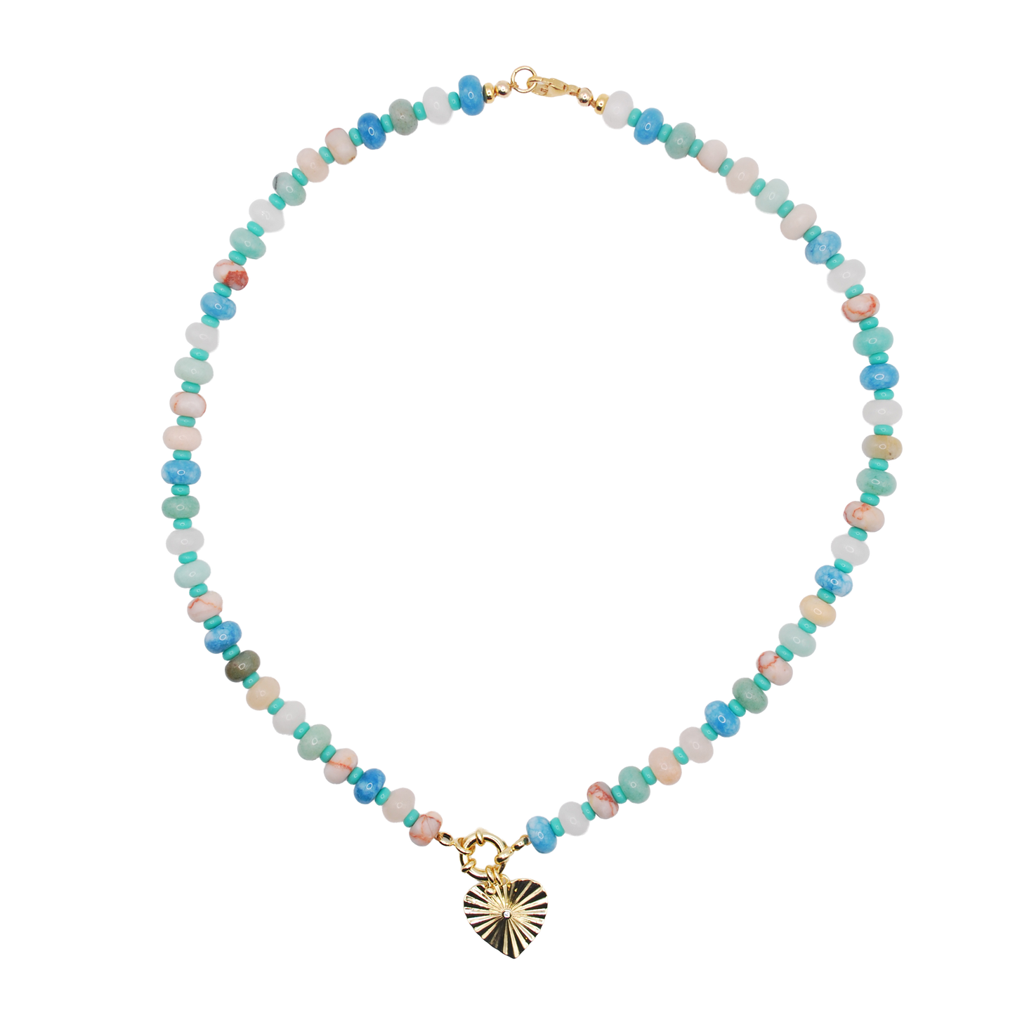 'shore thing' mixed stone beaded necklace with sunburst heart charm