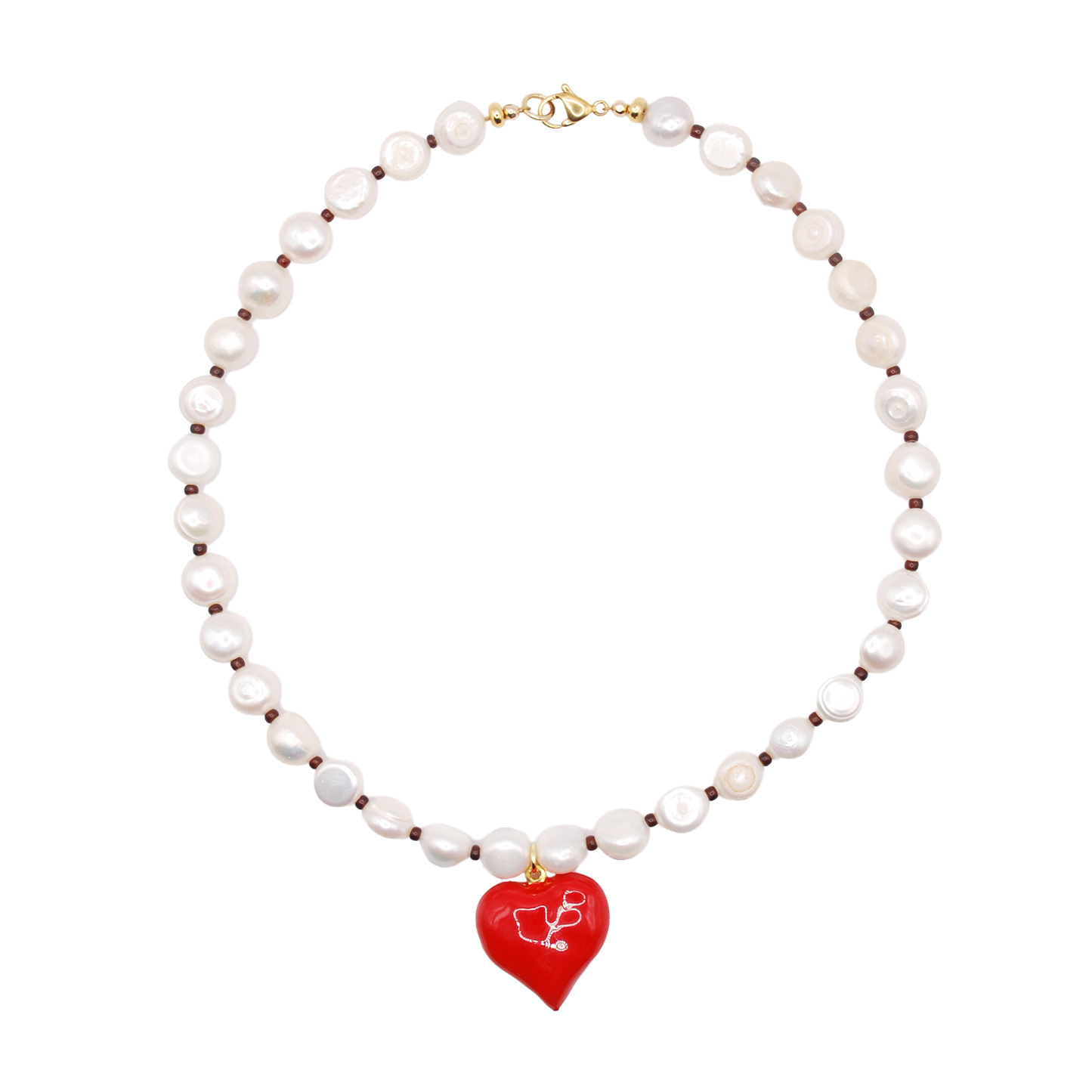 'pearl crush' freshwater coin pearl choker with red heart charm
