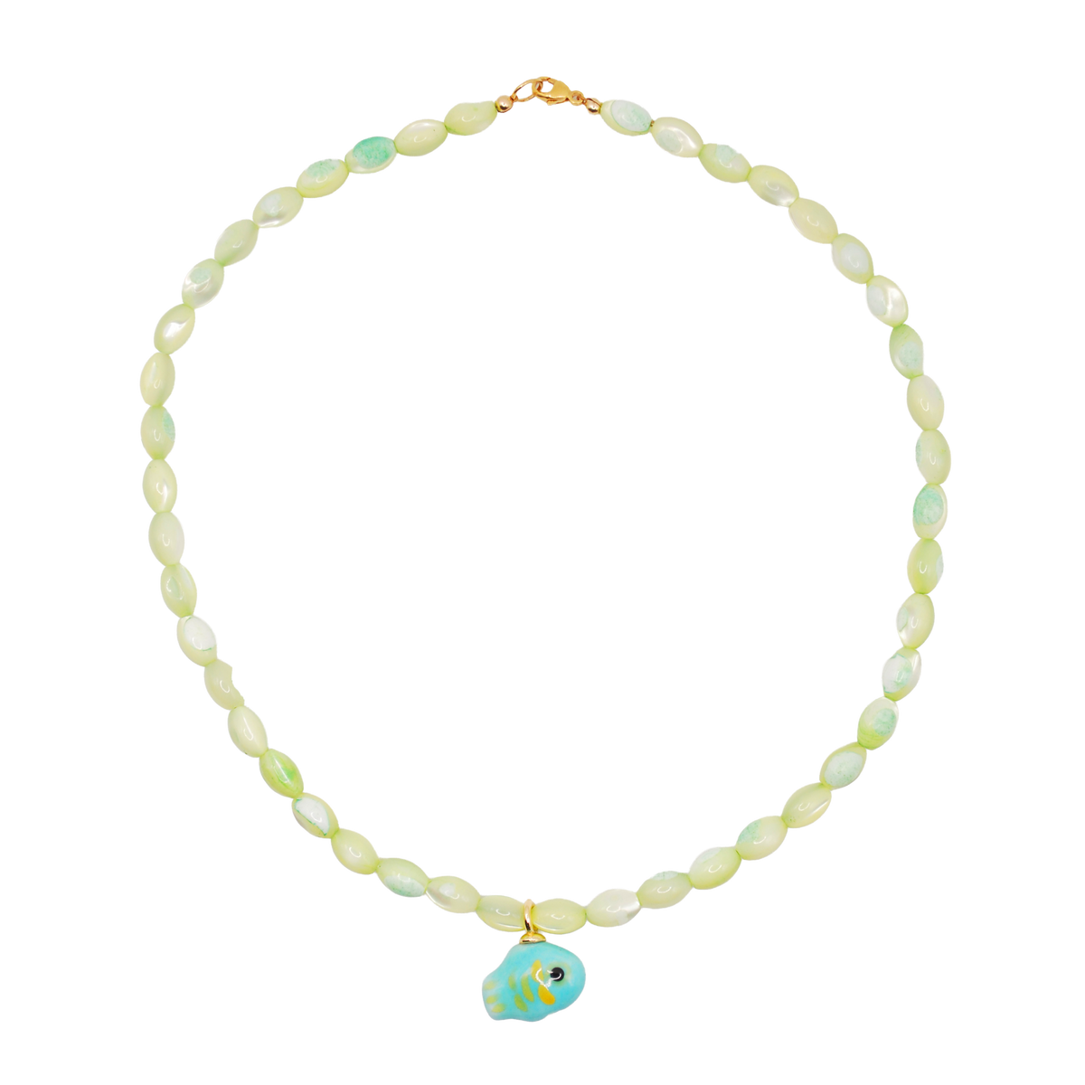 'catch of the day' pearl beaded necklace with hand-painted fish charm