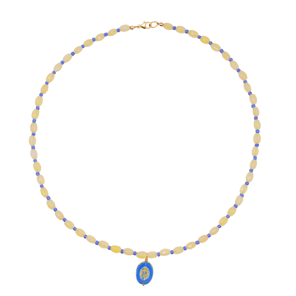 'citrine tide' beaded necklace with blue sunburst charm