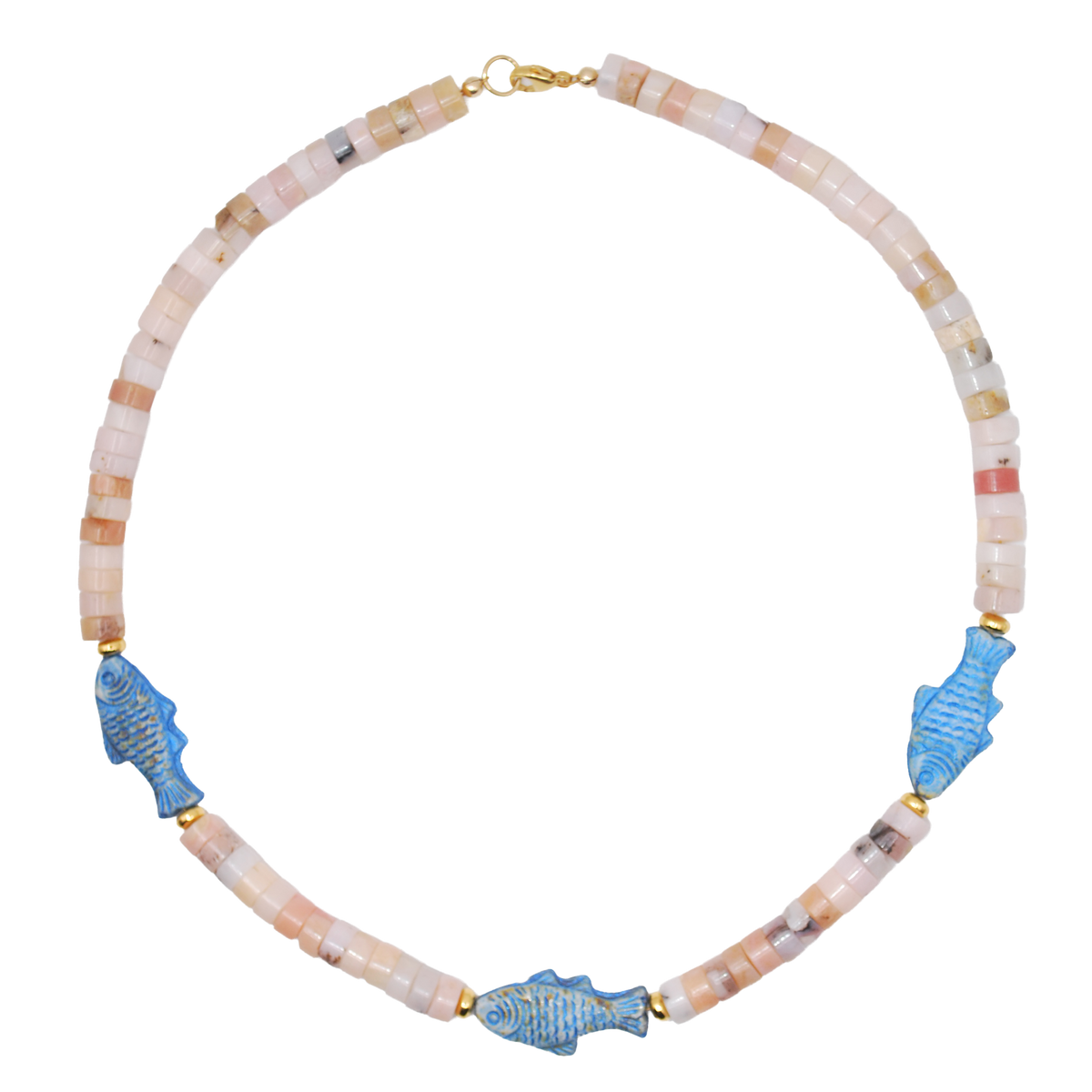 'fish tale' pink opal beaded necklace with fish charms