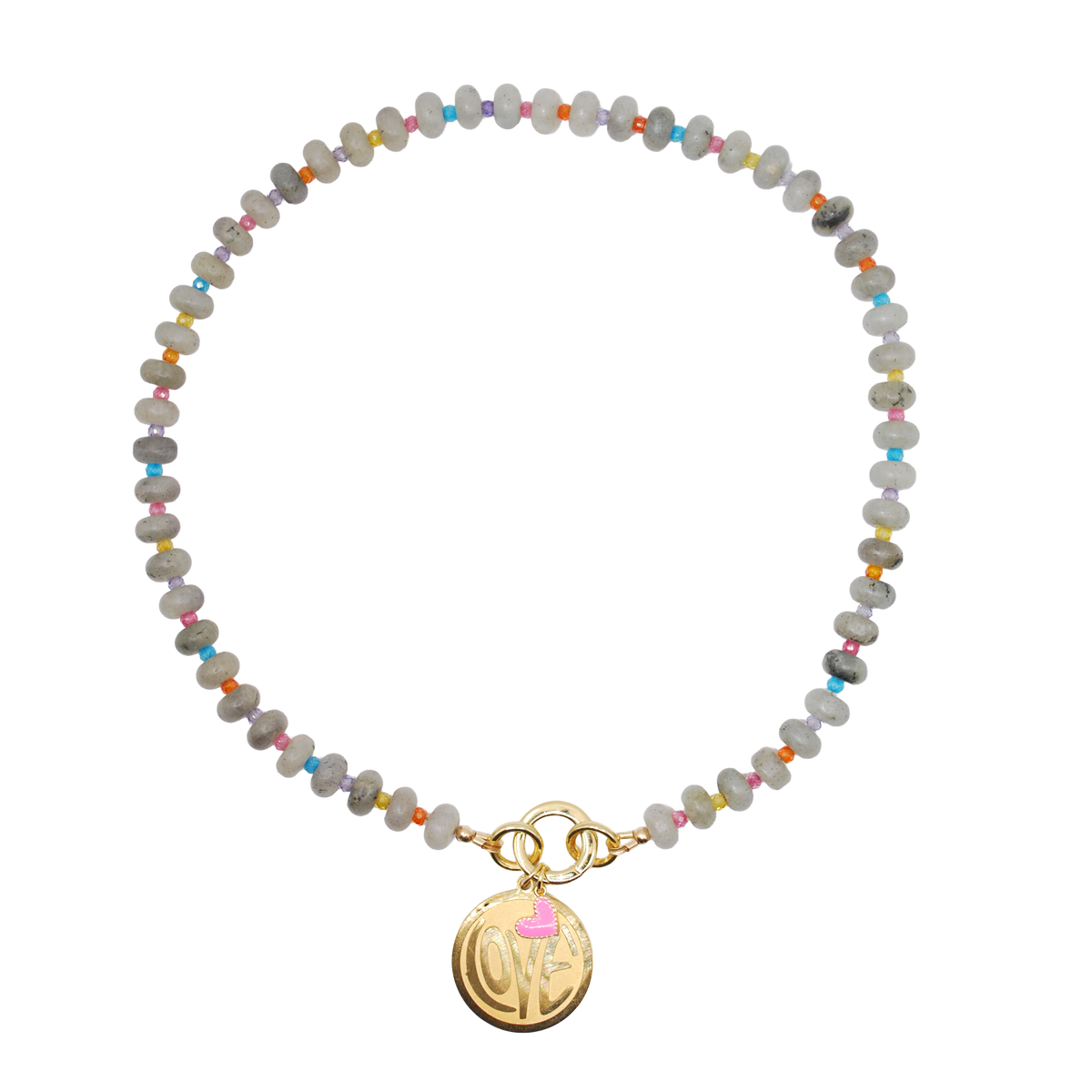 'storm love' labradorite beaded necklace with gold love charm