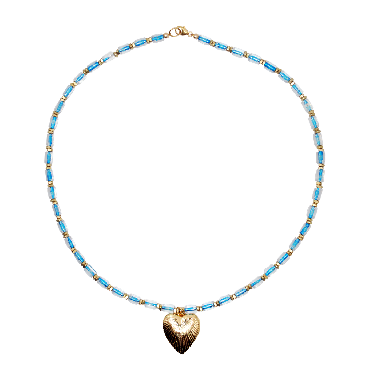 'sea glass' beaded necklace with sunburst heart charm