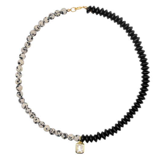 'high tide' two-tone beaded necklace with crystal charm