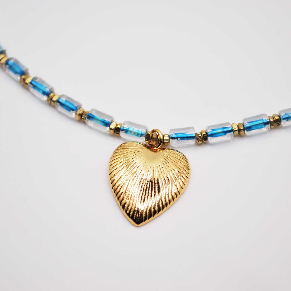 'sea glass' beaded necklace with sunburst heart charm