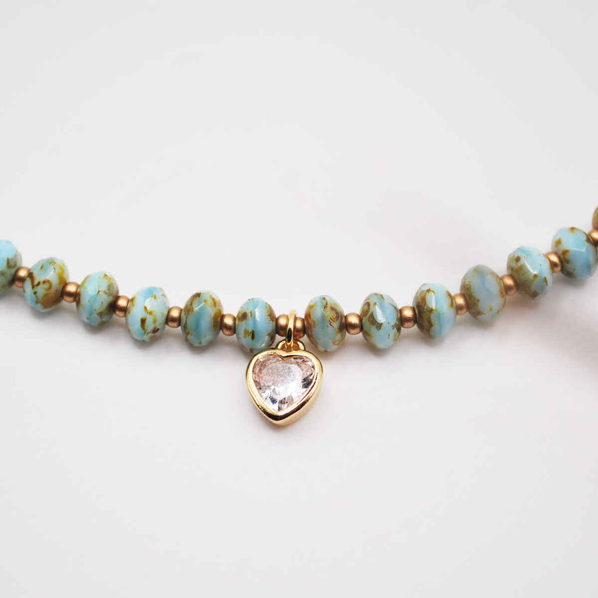 'tide pool' turquoise beaded necklace with crystal heart charm
