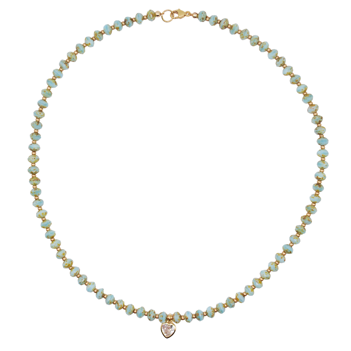 'tide pool' turquoise beaded necklace with crystal heart charm