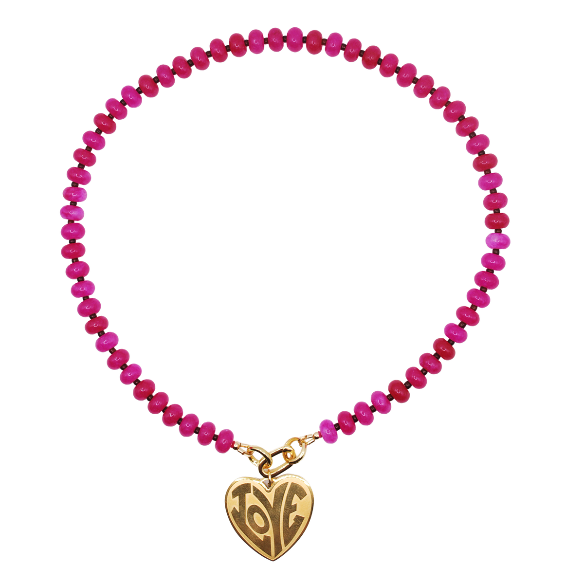 ‘island love’ pink beaded necklace with gold heart charm