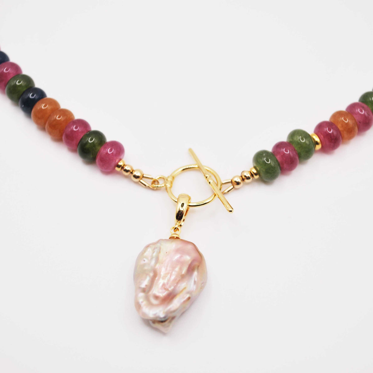 ‘rainbow reef’ multicolor beaded necklace with baroque pearl clasp charm