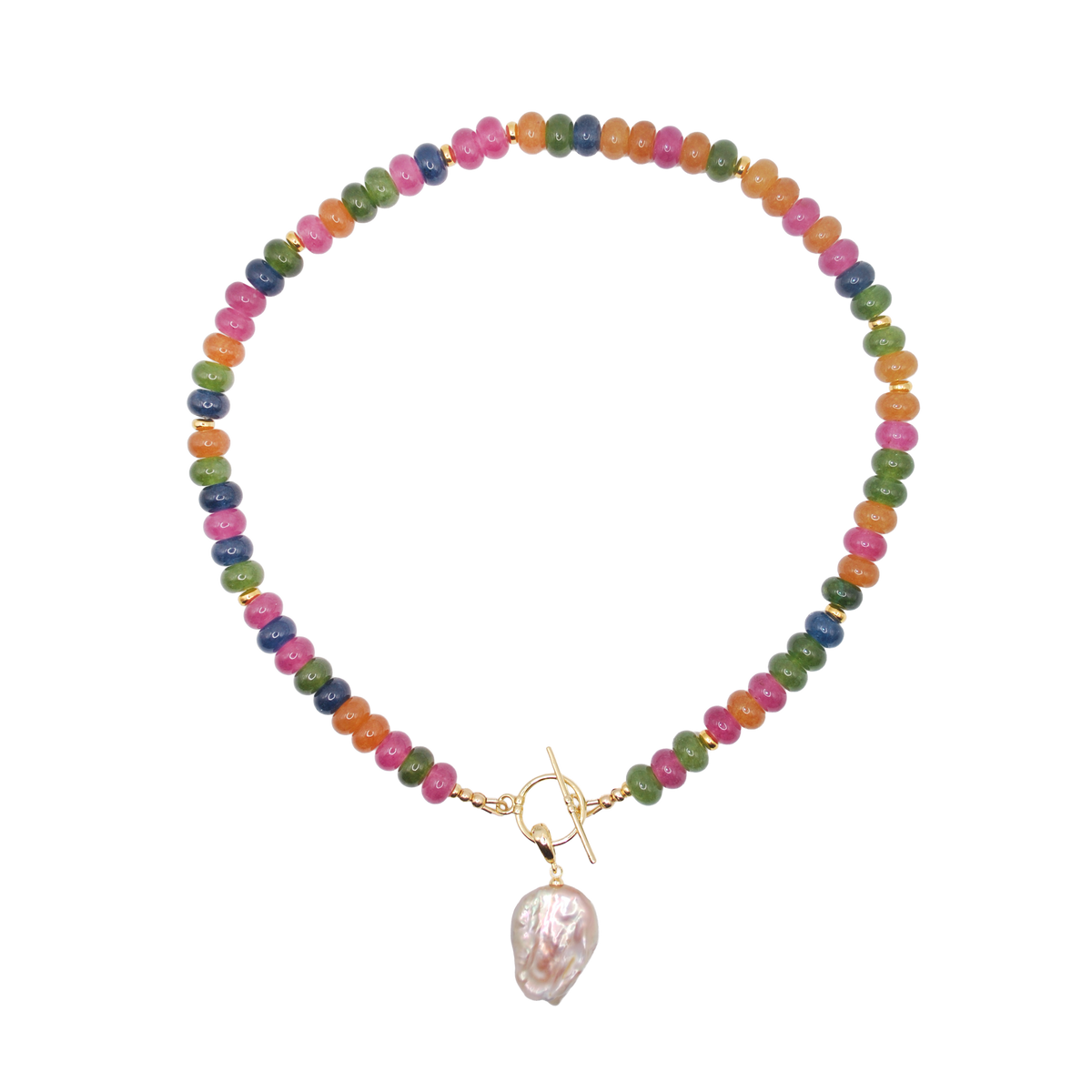 ‘rainbow reef’ multicolor beaded necklace with baroque pearl clasp charm