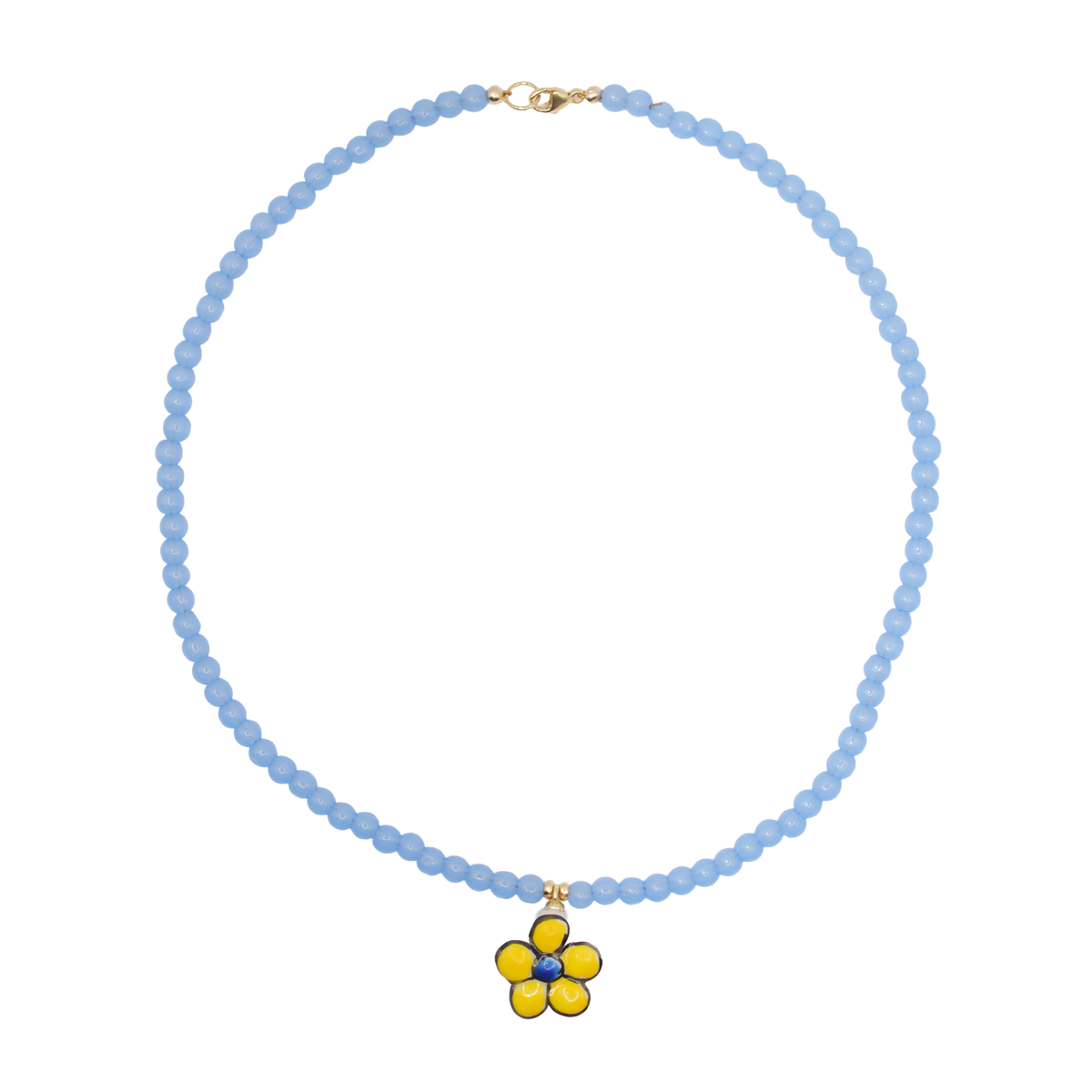 ‘periwinkle daisy’ blue beaded necklace with enamel flower charm