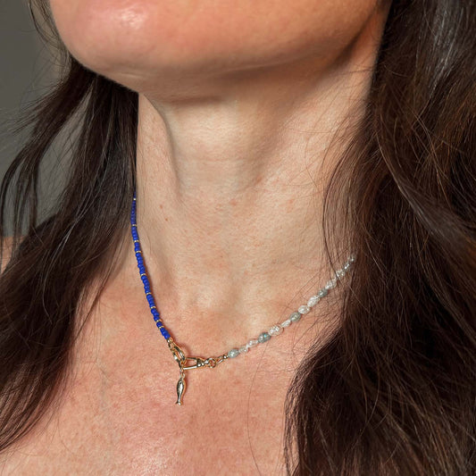 'bluefin pearl' beaded necklace with pearl detail