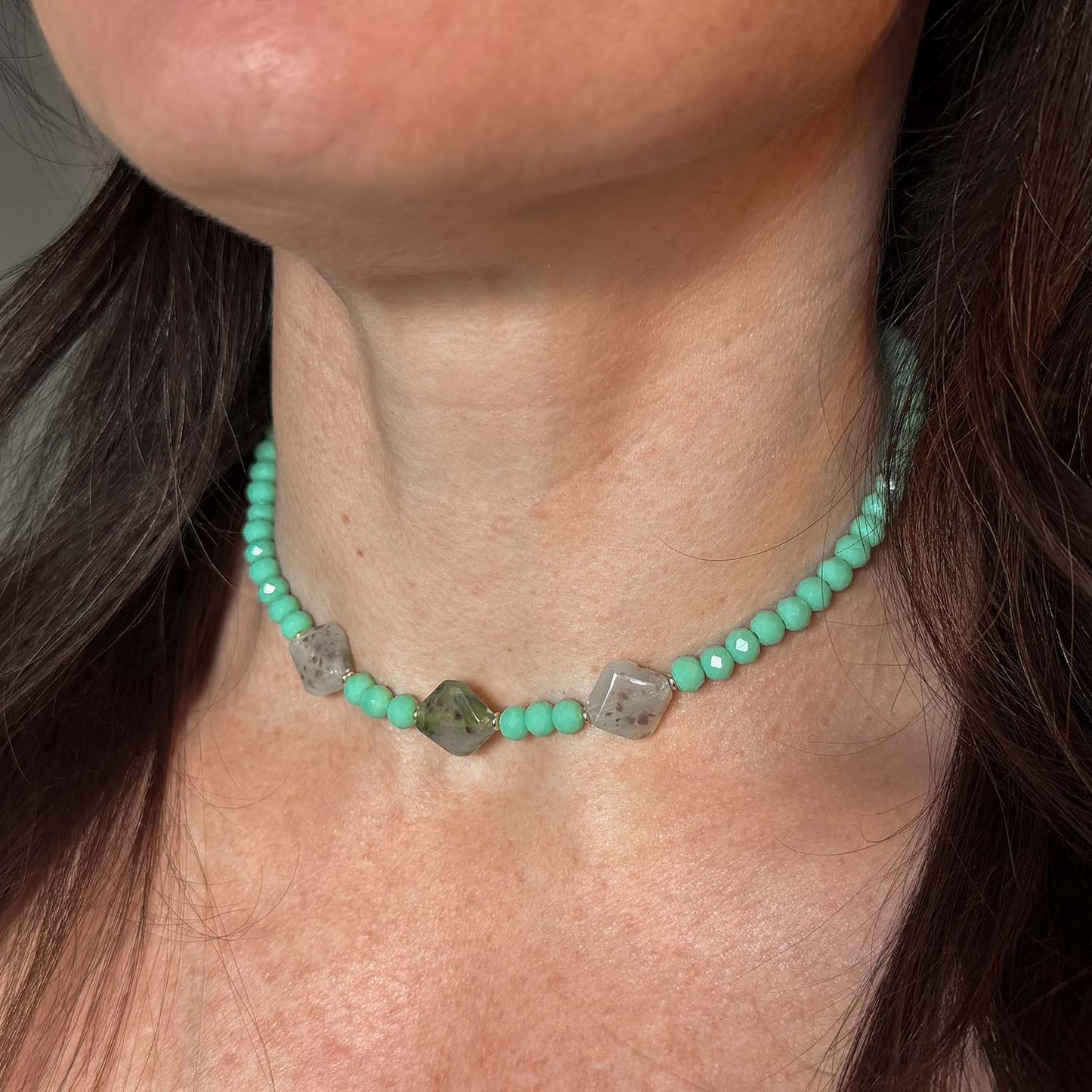 'green tide' beaded necklace with bold green charm beads