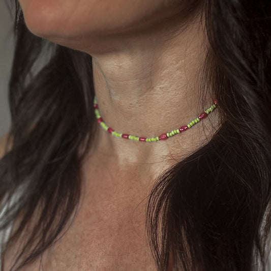 'pink pearl tides' beaded choker with pink pearl accents