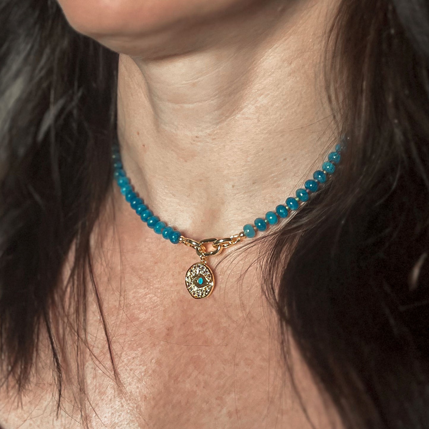 'saltwater' blue beaded necklace with charm