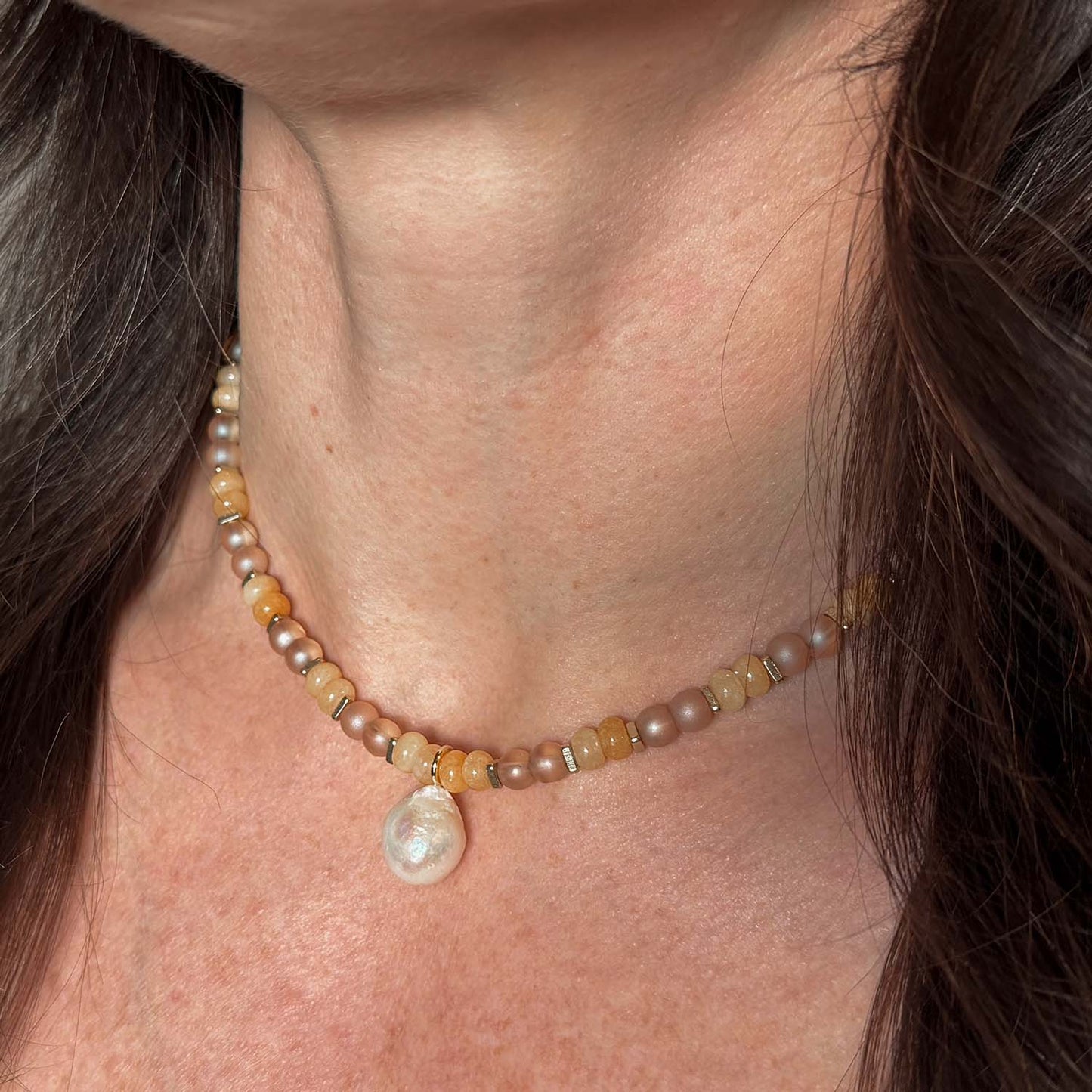 'sun drop' beaded necklace with pearl charm