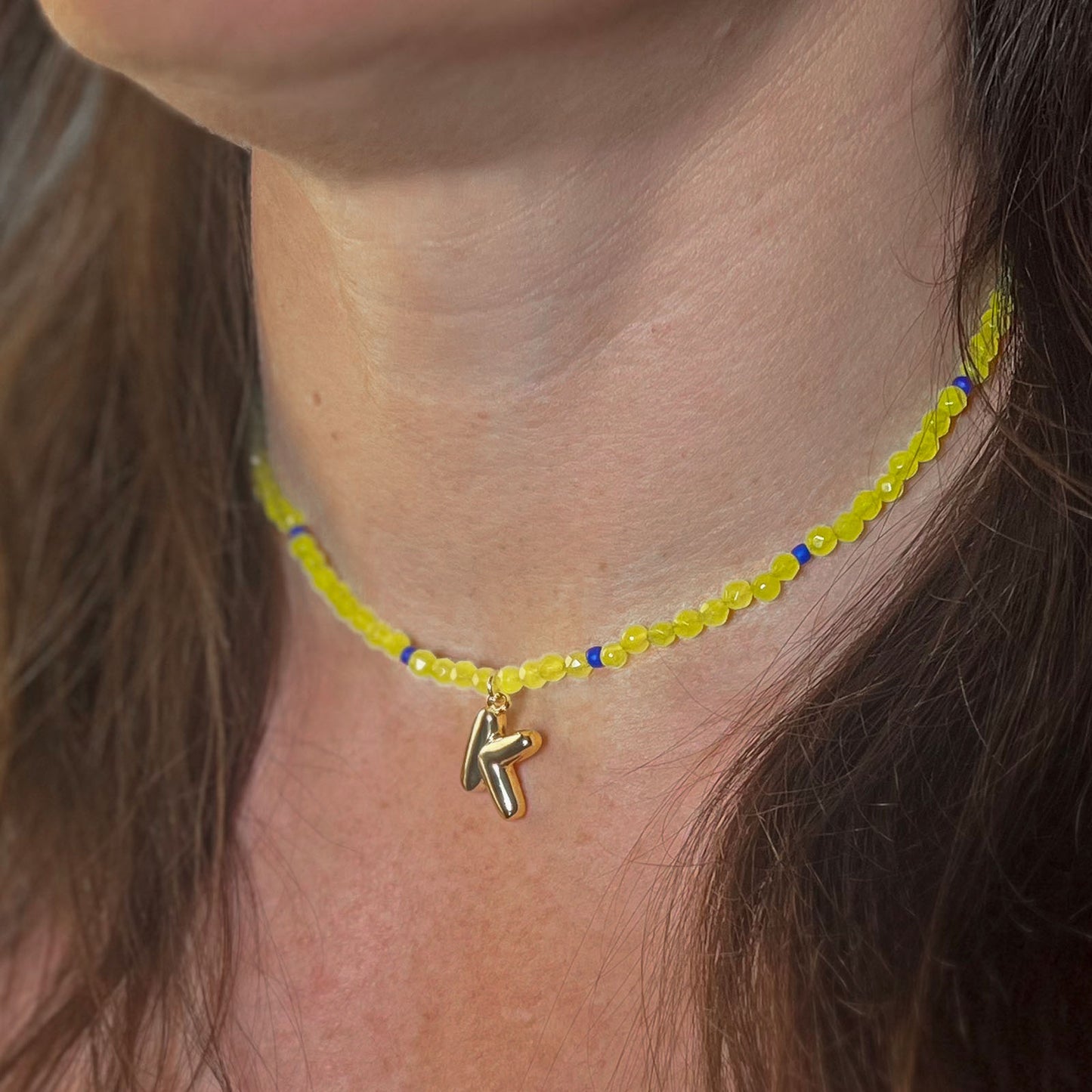 'tidal glow' beaded necklace with gold initial charm