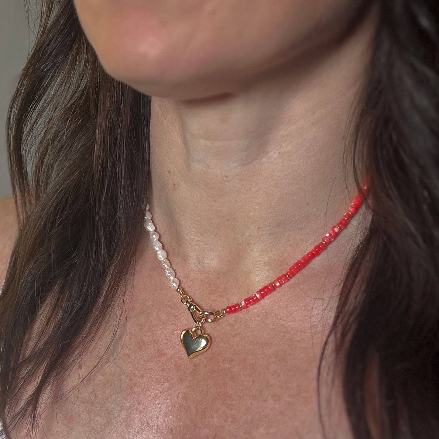 'tide and love' beaded necklace with heart charm